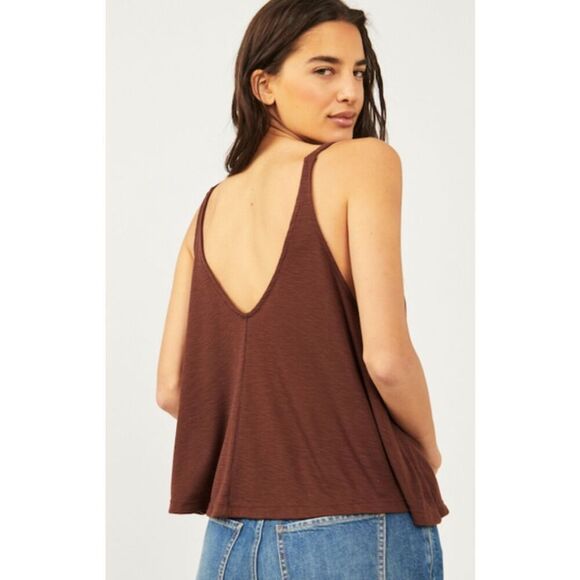 NWOT FREE PEOPLE INTIMATELY DANI brown RIBBED BOHO TANK TOP sz XS - Picture 1 of 7